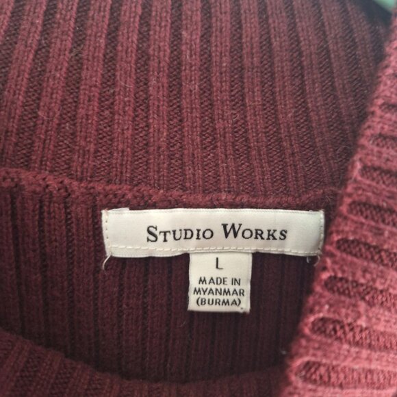 Studio Works Striped Sweater Soft Burgundy Red Womens Large Turtleneck - Picture 4 of 7